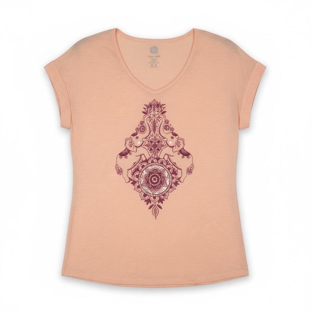 Brisas Sz M Pink V-neck Graphic Ornate Mandala Style bohemian top | NWT